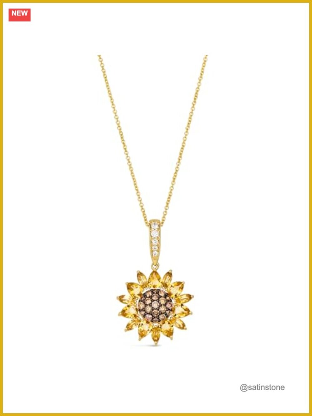 14k Yellow Gold Sunflower Pendant Necklace Marquise Citrine 20 Inch